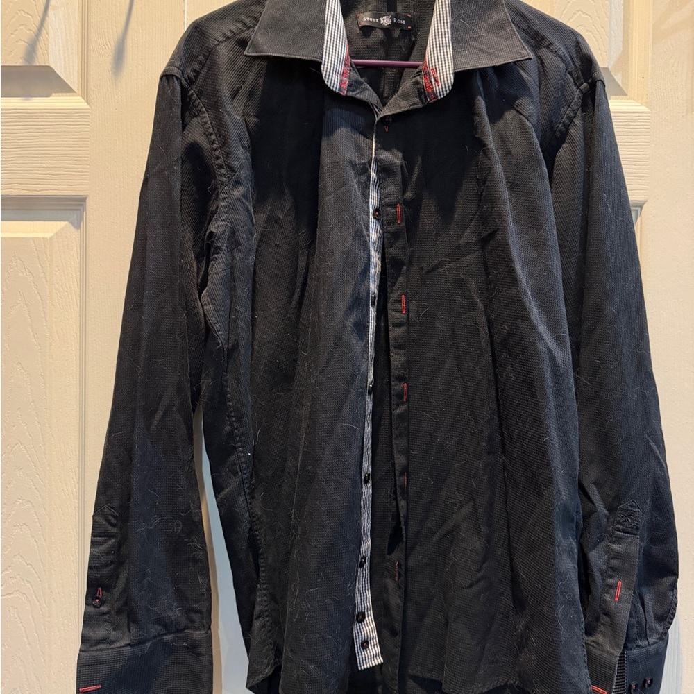 Stone Rose Black Shirt Jacket with Red Accents